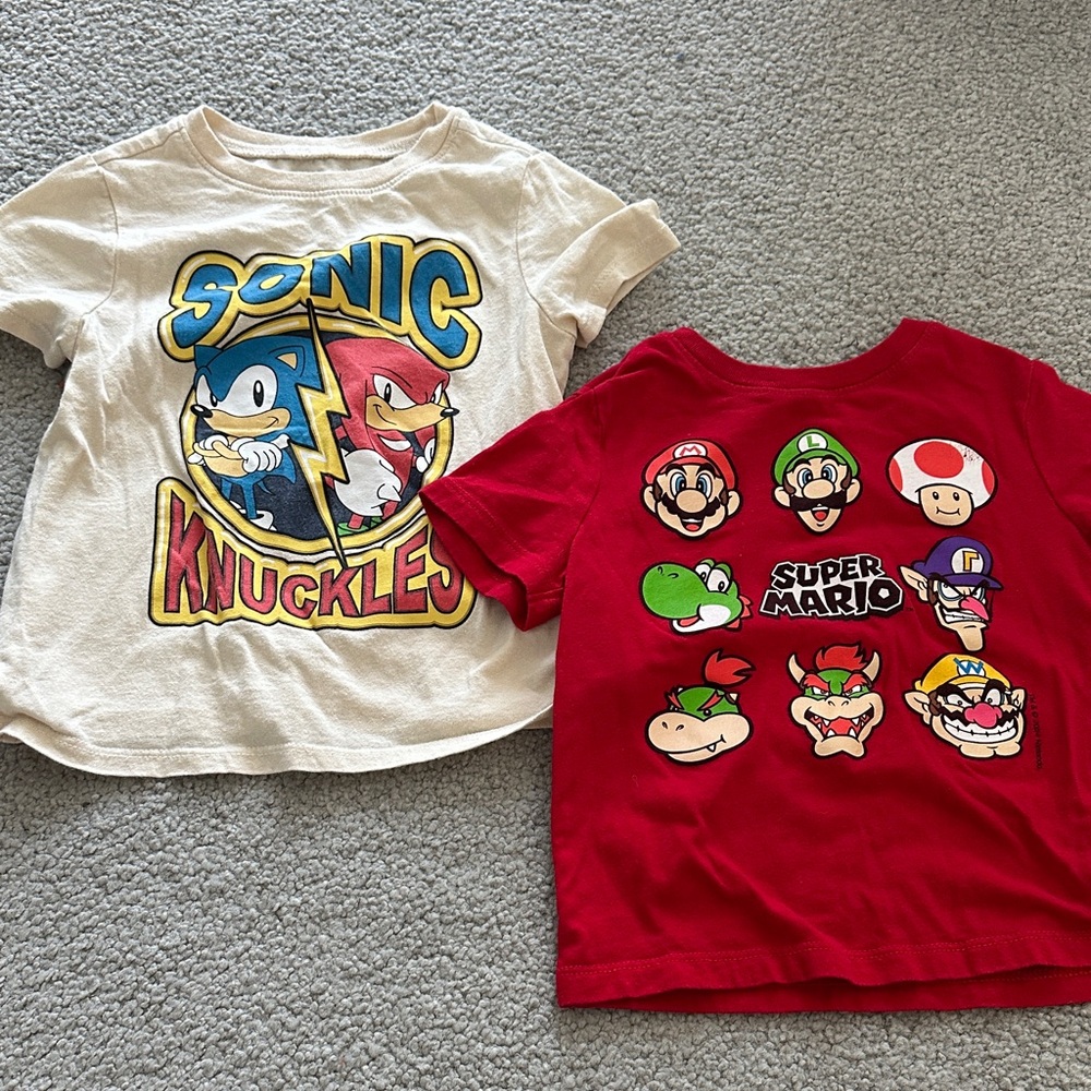 Old Navy Cream Sonic Tee and Red Super Mario Tee